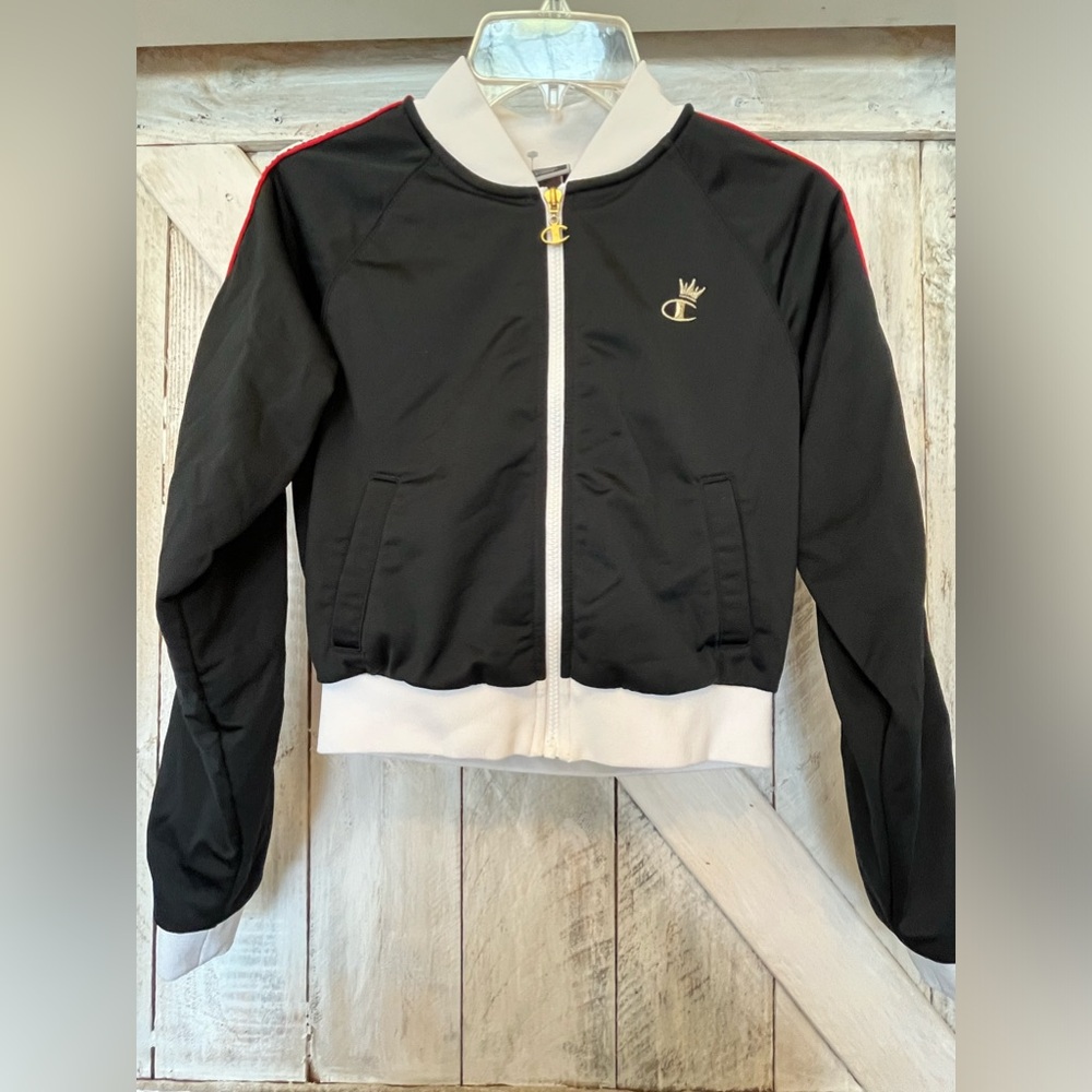 Champion Women’s Throwback Old School Y2K Hip Hop Crop Black Track Jacket  XS